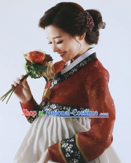 Korean Traditional Garment Bride Mother Hanbok Embroidered Red Blouse Asian Korea Fashion Costume for Women