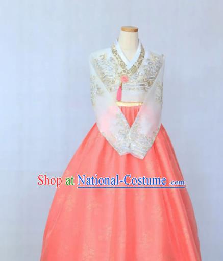 Korean Traditional Garment Bride Hanbok Embroidered White Blouse and Pink Dress Asian Korea Fashion Costume for Women