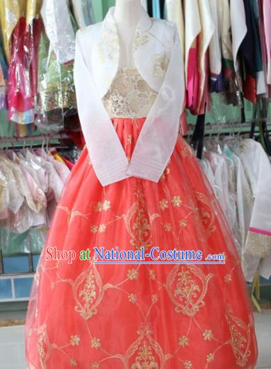 Korean Traditional Garment White Blouse and Peach Pink Dress Bride Hanbok Asian Korea Fashion Costume for Women