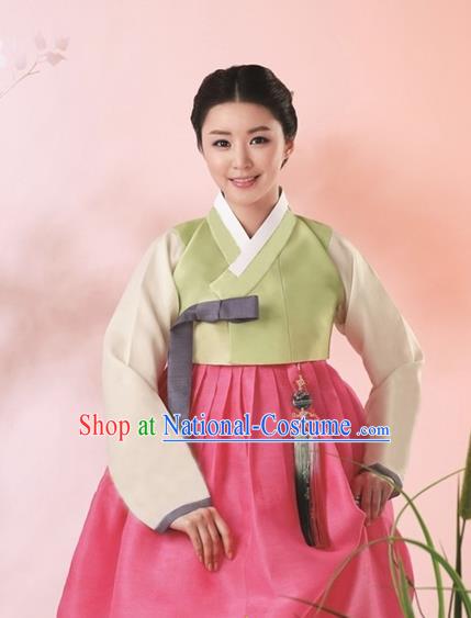 Korean Traditional Bride Mother Hanbok Garment Green Satin Blouse and Pink Dress Asian Korea Fashion Costume for Women