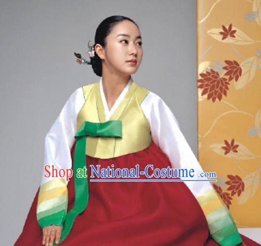 Korean Traditional Bride Mother Hanbok Garment Yellow Satin Blouse and Purplish Red Dress Asian Korea Fashion Costume for Women