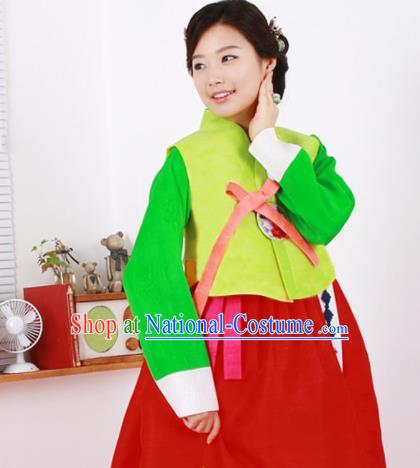 Korean Traditional Bride Mother Hanbok Garment Green Blouse and Red Dress Asian Korea Fashion Costume for Women