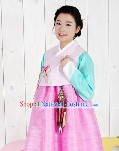 Korean Traditional Bride Mother Hanbok Garment Pink Vest Blouse and Dress Asian Korea Fashion Costume for Women