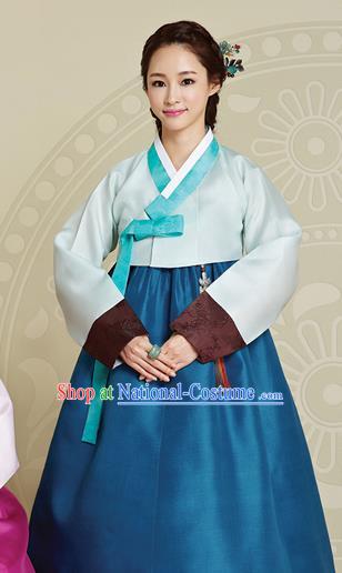 Korean Traditional Bride Mother Hanbok Light Blue Blouse and Dress Garment Asian Korea Fashion Costume for Women