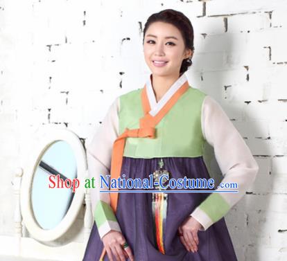 Korean Traditional Bride Mother Hanbok Light Green Blouse and Purple Dress Garment Asian Korea Fashion Costume for Women