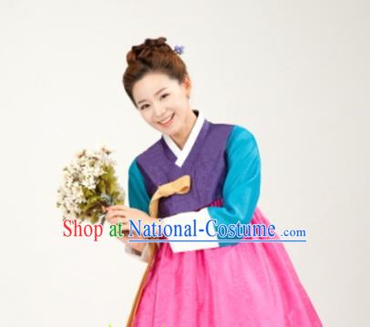 Korean Traditional Bride Mother Hanbok Purple Blouse and Pink Dress Garment Asian Korea Fashion Costume for Women