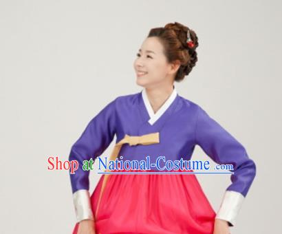 Korean Traditional Bride Mother Hanbok Purple Satin Blouse and Pink Dress Garment Asian Korea Fashion Costume for Women