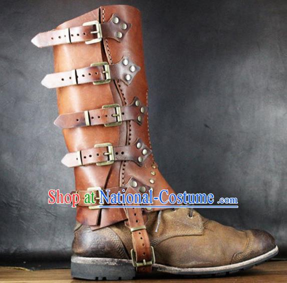 Western Middle Ages Leather Boots European Traditional Knight Shoes for Men