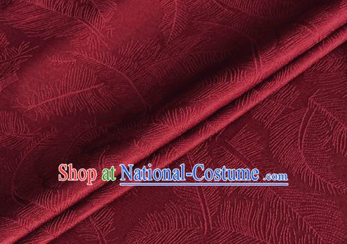 Asian Chinese Classical Feather Pattern Design Wine Red Brocade Jacquard Fabric Traditional Cheongsam Silk Material