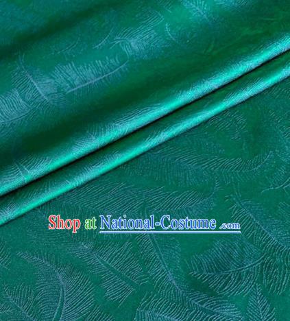 Asian Chinese Classical Feather Pattern Design Green Brocade Jacquard Fabric Traditional Cheongsam Silk Material