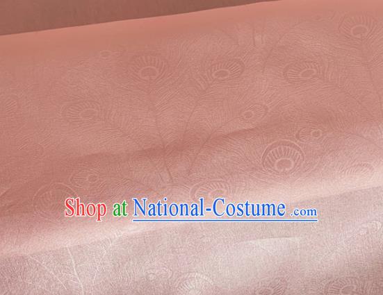 Asian Chinese Classical Peacock Feather Pattern Design Pink Organza Jacquard Fabric Traditional Cheongsam Silk Material