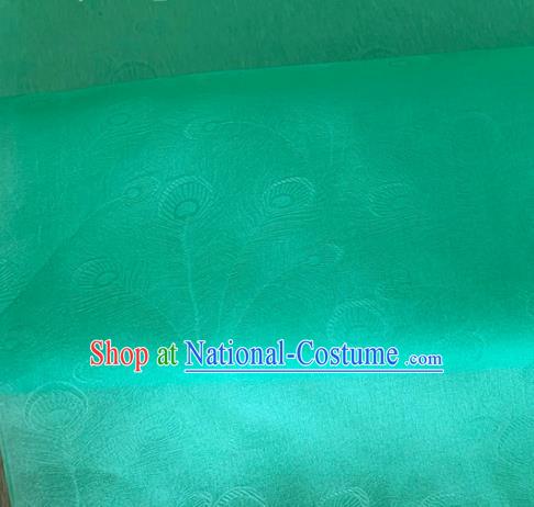 Asian Chinese Classical Peacock Feather Pattern Design Green Organza Jacquard Fabric Traditional Cheongsam Silk Material