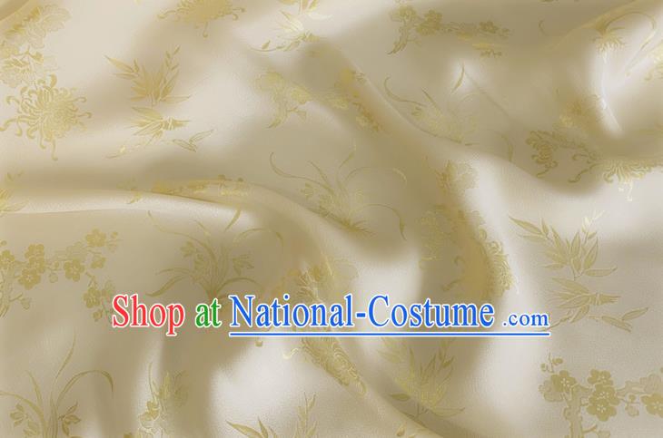 Asian Chinese Classical Plum Orchid Bamboo Chrysanthemum Pattern Design Light Yellow Jacquard Fabric Traditional Cheongsam Silk Material