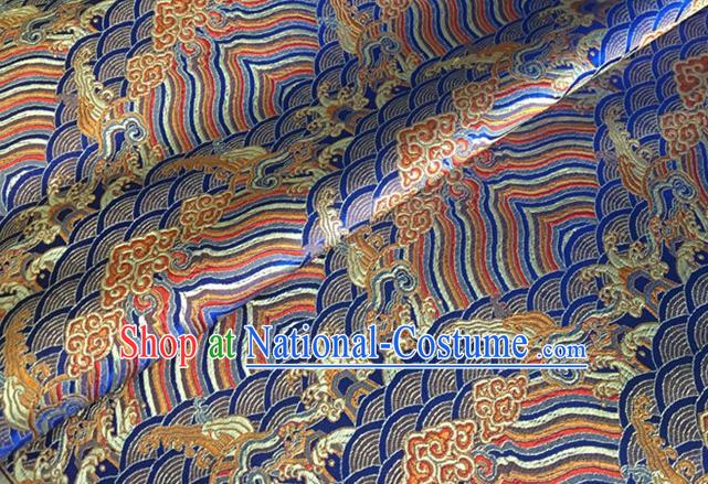 Asian Chinese Classical Wave Cliff Pattern Design Royalblue Brocade Jacquard Fabric Traditional Cheongsam Silk Material