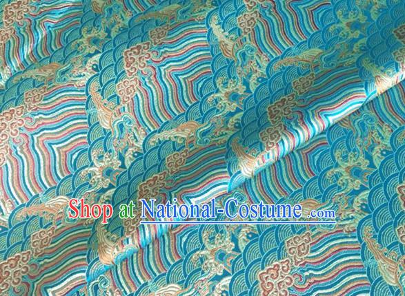 Asian Chinese Classical Wave Cliff Pattern Design Lake Blue Brocade Jacquard Fabric Traditional Cheongsam Silk Material