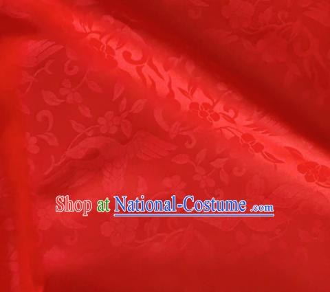 Asian Chinese Classical Birds Pattern Design Red Brocade Jacquard Fabric Traditional Cheongsam Silk Material