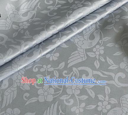 Asian Chinese Classical Birds Pattern Design Grey Brocade Jacquard Fabric Traditional Cheongsam Silk Material