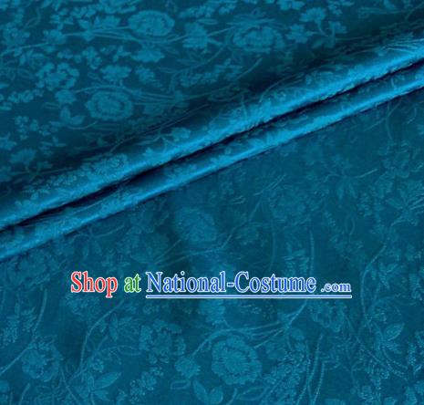 Asian Chinese Classical Jacquard Peony Pattern Design Peacock Blue Brocade Fabric Traditional Cheongsam Silk Material