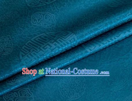 Asian Chinese Classical Longevity Pattern Design Peacock Blue Brocade Jacquard Fabric Traditional Cheongsam Silk Material