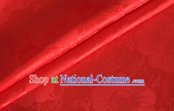 Asian Chinese Classical Plum Blossom Pattern Design Red Silk Fabric Traditional Cheongsam Material