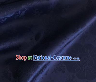 Asian Chinese Classical Plum Blossom Pattern Design Navy Silk Fabric Traditional Cheongsam Material