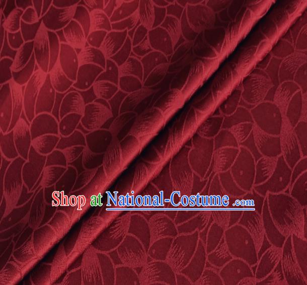 Asian Chinese Classical Lotus Petals Pattern Design Purplish Red Silk Fabric Traditional Cheongsam Brocade Material