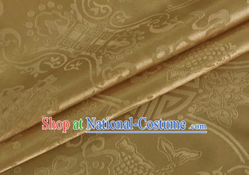 Asian Chinese Classical Double Fish Pattern Design Golden Silk Fabric Traditional Cheongsam Material