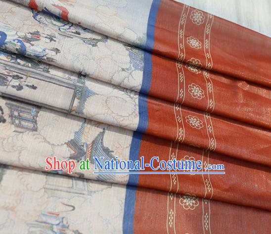 Asian Chinese Classical Printing Dream of the Red Chamber Pattern Design Red Silk Fabric Traditional Hanfu Brocade Material