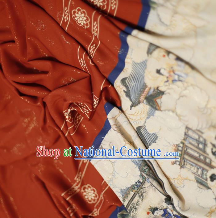 Asian Chinese Classical Printing Dream of the Red Chamber Pattern Design Red Silk Fabric Traditional Hanfu Brocade Material