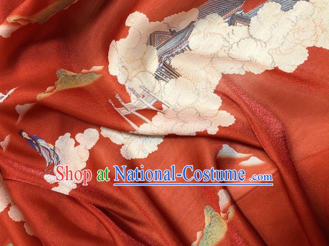 Asian Chinese Classical Printing Pattern Design Red Silk Fabric Traditional Hanfu Brocade Material