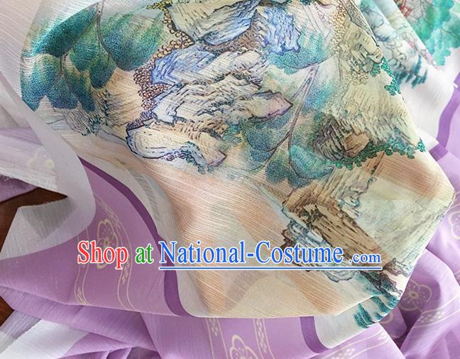 Asian Chinese Classical Printing Dream of the Red Chamber Pattern Design Lilac Silk Fabric Traditional Hanfu Brocade Material