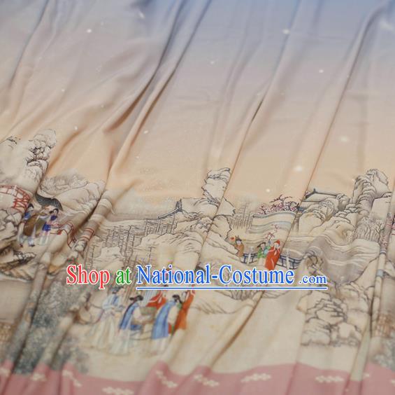 Asian Chinese Classical Printing Dream of the Red Chamber Pattern Design Pink Silk Fabric Traditional Hanfu Brocade Material