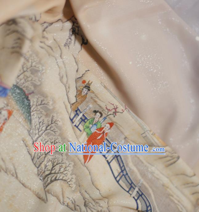 Asian Chinese Classical Printing Dream of the Red Chamber Pattern Design Pink Silk Fabric Traditional Hanfu Brocade Material