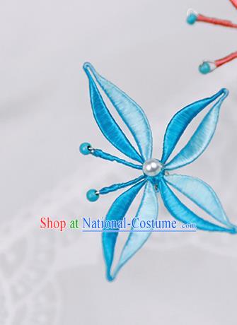 Chinese Traditional Blue Butterfly Hairpin Handmade Hanfu Hair Accessories for Women