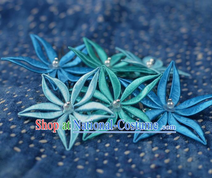 Chinese Traditional Blue Flowers Hair Comb Handmade Hanfu Hair Accessories for Women