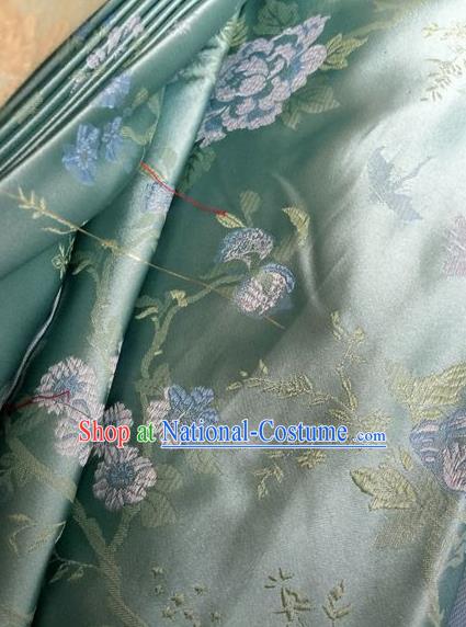 Asian Chinese Classical Peony Chrysanthemum Pattern Design Green Silk Fabric Traditional Nanjing Brocade Material