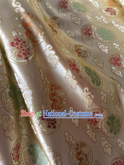 Asian Chinese Classical Cloud Peony Pattern Design Champagne Silk Fabric Traditional Nanjing Brocade Material