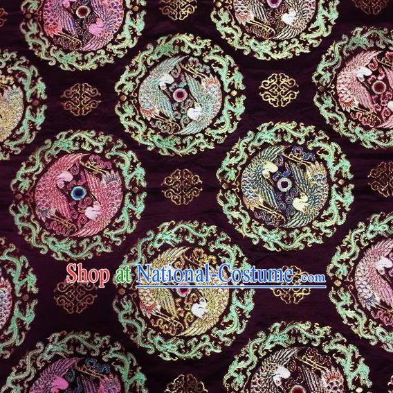 Asian Chinese Classical Swan Pattern Design Wine Red Silk Fabric Traditional Nanjing Brocade Material