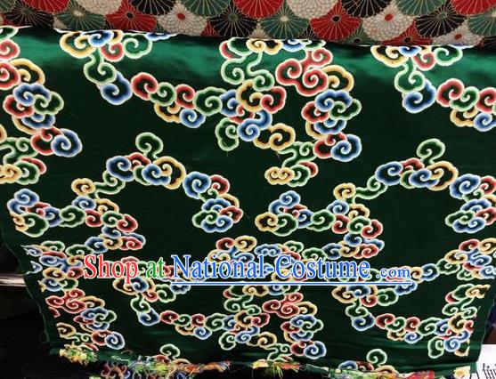 Asian Chinese Classical Auspicious Cloud Pattern Design Green Silk Fabric Traditional Nanjing Brocade Material