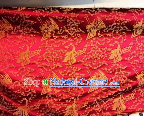 Asian Chinese Classical Cloud Cranes Pattern Design Red Silk Fabric Traditional Nanjing Brocade Material