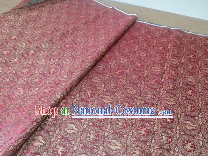 Asian Chinese Classical Birds Pattern Design Wine Red Silk Fabric Traditional Nanjing Brocade Material