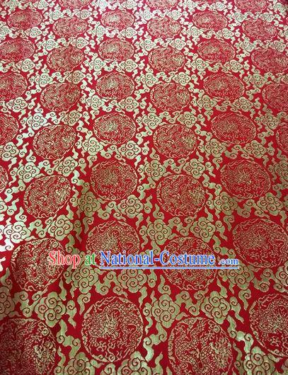 Asian Chinese Classical Cloud Dragon Pattern Design Red Silk Fabric Traditional Nanjing Brocade Material