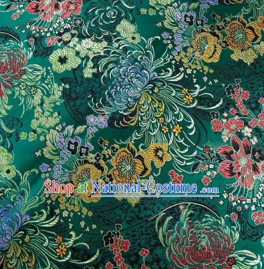 Asian Chinese Classical Chrysanthemum Pattern Design Green Silk Fabric Traditional Nanjing Brocade Material