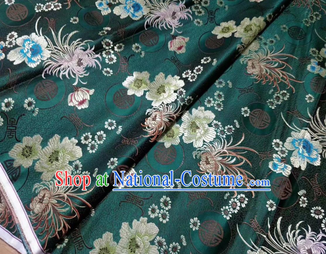 Asian Chinese Classical Chrysanthemum Pattern Design Atrovirens Silk Fabric Traditional Nanjing Brocade Material