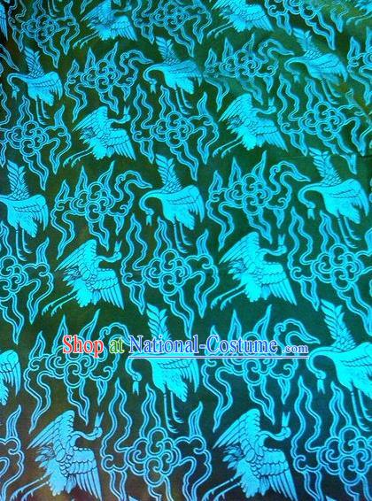 Asian Chinese Classical Cloud Crane Pattern Design Green Silk Fabric Traditional Nanjing Brocade Material