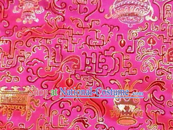 Asian Chinese Classical Eight Treasures Pattern Design Rosy Silk Fabric Traditional Nanjing Brocade Material