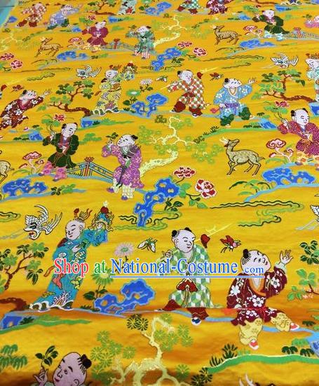 Asian Chinese Classical Children Pattern Design Golden Silk Fabric Traditional Nanjing Brocade Material