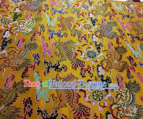 Asian Chinese Classical Kylin Pattern Design Golden Silk Fabric Traditional Nanjing Brocade Material