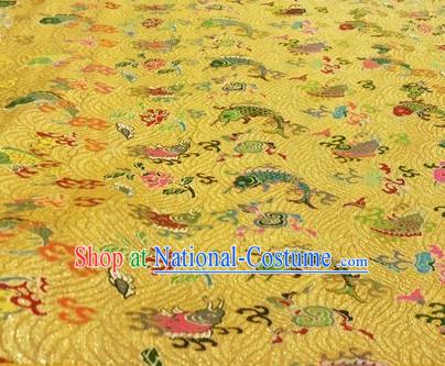 Asian Chinese Classical Carps Pattern Design Golden Silk Fabric Traditional Nanjing Brocade Material