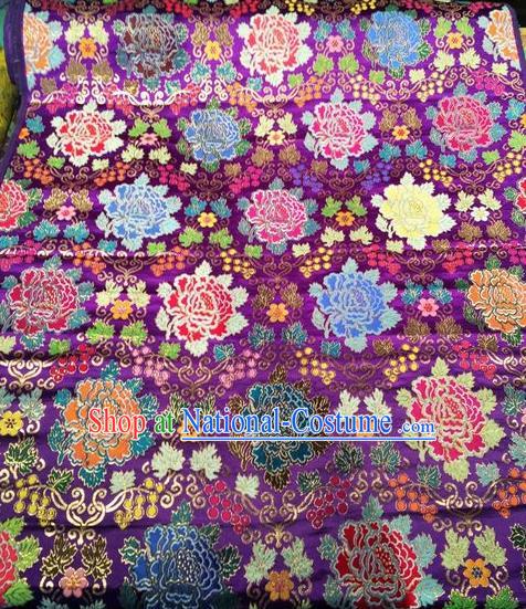 Asian Chinese Classical Peony Pattern Design Purple Silk Fabric Traditional Nanjing Brocade Material